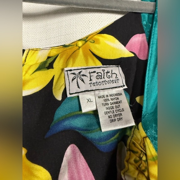 Vintage Faith Resortwear Beaded Tropical Blue Yellow Pink Dress - Picture 3 of 9